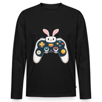 Lapin de Pâques Gamer Iconic Gaming Streetwear - T-shirt manches longues Premium bio Homme - noir - Devant - Nico (187cm)