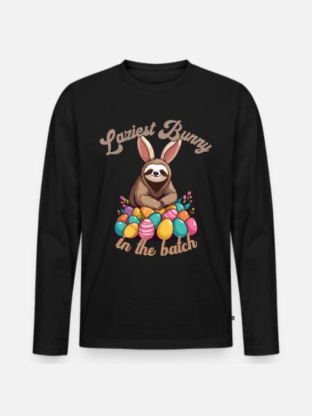 Lustiger Spruch Süßes Osterfaultier Faultier - Männer Premium Bio Langarmshirt - Schwarz