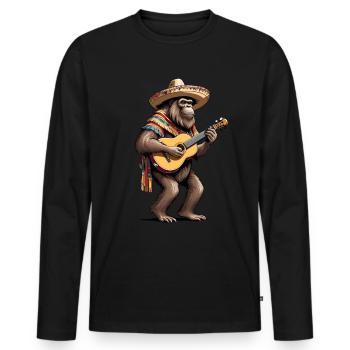 Bigfoot Mexican Mariachi Guitarist Fiesta - Men's Premium Organic Long Sleeve Shirt - black - Front - Nico (187cm)