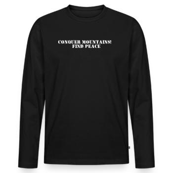 Hiking - Conquer mountains, find peace - Men's Premium Organic Long Sleeve Shirt - black - Front - Nico (187cm)