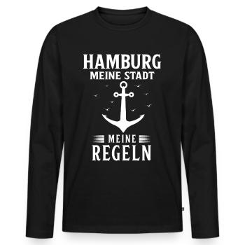 Hamburg Hanseatic City North German Low German - Men's Premium Organic Long Sleeve Shirt - black - Front - Nico (187cm)