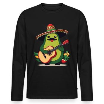 Avocado Mexican Mariachi Guitar Player - Men's Premium Organic Long Sleeve Shirt - black - Front - Nico (187cm)