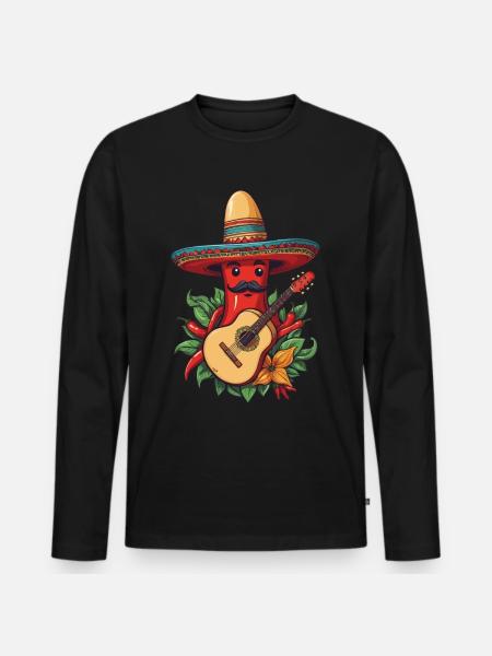 Chili Mariachi Guitarist Mexico Fiesta - Premium økologisk langærmet T-shirt til mænd - sort