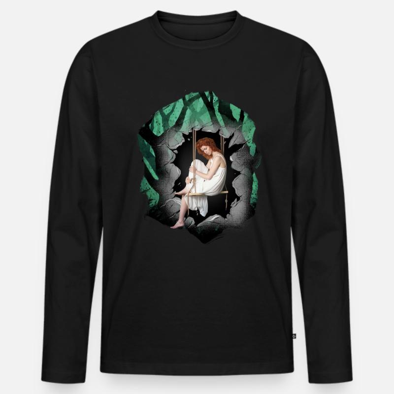 Mädchen Wald Sinnlich Romantisch - Männer Premium Bio Langarmshirt - Schwarz