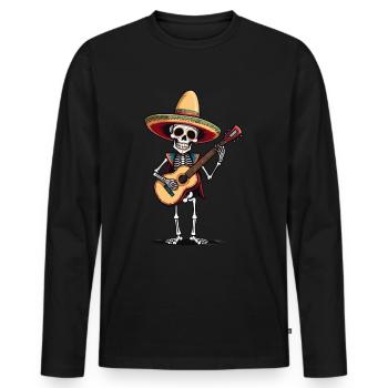Mexican Mariachi Skeleton Guitarist Fiesta - Men's Premium Organic Long Sleeve Shirt - black - Front - Nico (187cm)