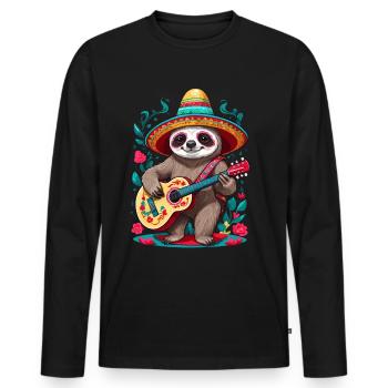 Sloth, Mariachi, Mexico, Music, Fiesta - Men's Premium Organic Long Sleeve Shirt - black - Front - Nico (187cm)