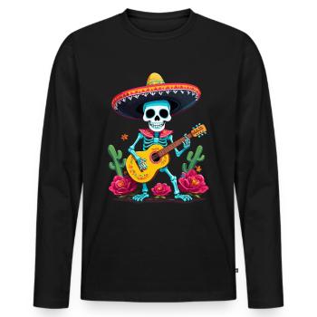 Mexican Mariachi Skeleton Guitarist Fiesta - Men's Premium Organic Long Sleeve Shirt - black - Front - Nico (187cm)