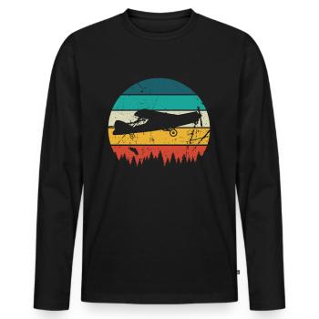 Airplane Tshirt Men's Helicopter Pilot Airplane - Men's Premium Organic Long Sleeve Shirt - black - Front - Nico (187cm)