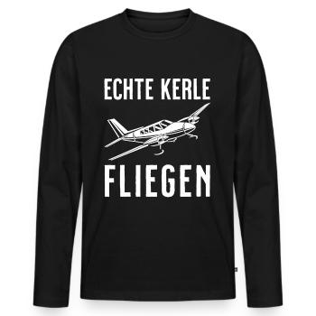Airplane Tshirt Men's Helicopter Pilot Airplane - Men's Premium Organic Long Sleeve Shirt - black - Front - Nico (187cm)