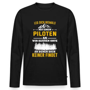 Airplane Tshirt Men's Helicopter Pilot Airplane - Men's Premium Organic Long Sleeve Shirt - black - Front - Nico (187cm)