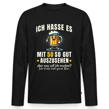 Funny beer motif 50th birthday - Men's Premium Organic Long Sleeve Shirt - black - Front - Nico (187cm)