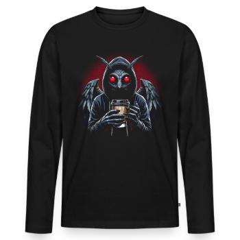 Mothman with Coffee Cup - Männer Premium Bio Langarmshirt - Schwarz - Vorne - Nico (187cm)