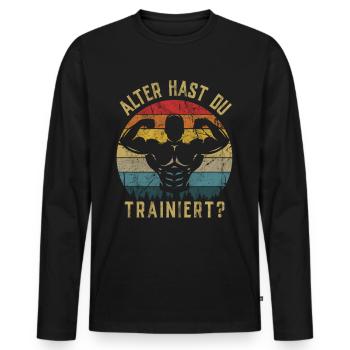 Gym Tshirt Lustig Fitness Workout Fitnessstudio - Männer Premium Bio Langarmshirt - Schwarz - Vorne - Nico (187cm)