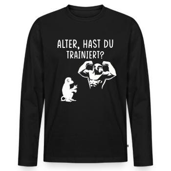 Gym Tshirt Lustig Fitness Workout Fitnessstudio - Männer Premium Bio Langarmshirt - Schwarz - Vorne - Nico (187cm)