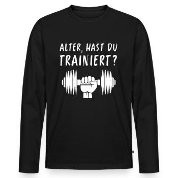 Gym Tshirt Lustig Fitness Workout Fitnessstudio - Männer Premium Bio Langarmshirt - Schwarz - Vorne - Nico (187cm)