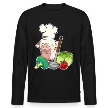 Pig Piglet Pig Piggy Vegetable Cook - Men's Premium Organic Long Sleeve Shirt - black - Front - Nico (187cm)
