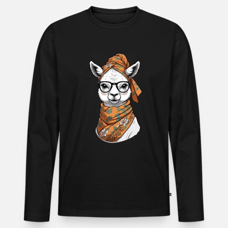 Lustiges Lama Alpaca Mutter Design - Männer Premium Bio Langarmshirt - Schwarz