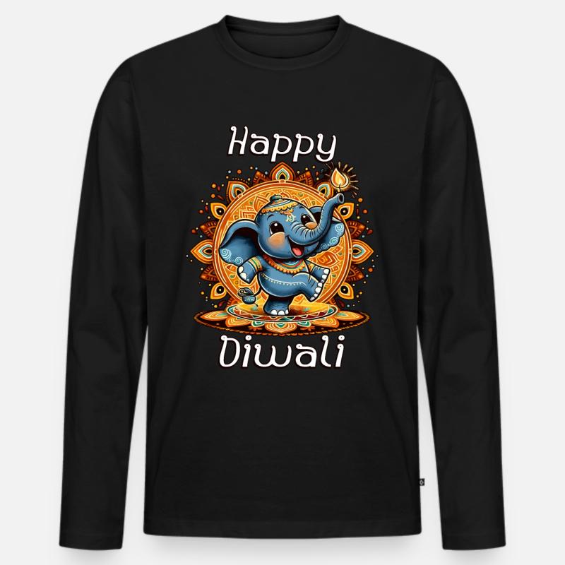 Happy Diwali - Männer Premium Bio Langarmshirt - Schwarz