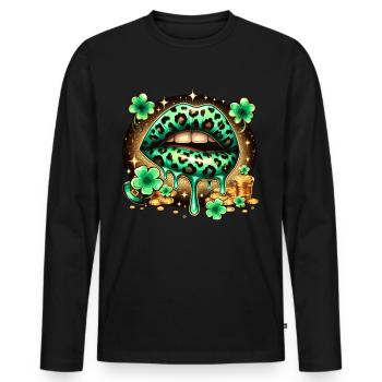 Irish Lips St Patricks Day - Männer Premium Bio Langarmshirt - Schwarz - Vorne - Nico (187cm)