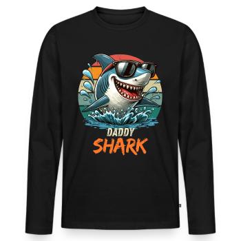 Father Father's Day Shark Daddy Shark Sea Holiday Funny - Men's Premium Organic Long Sleeve Shirt - black - Front - Nico (187cm)