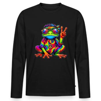 Hippie Frog 70s 1970s 60s Party - Men's Premium Organic Long Sleeve Shirt - black - Front - Nico (187cm)