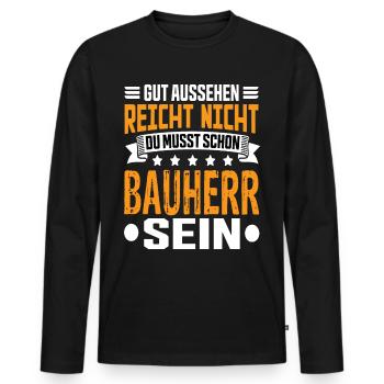 Constructeur Constructeur Constructeur de maison Maison Cérémonie d’achèvement - T-shirt manches longues Premium bio Homme - noir - Devant - Nico (187cm)
