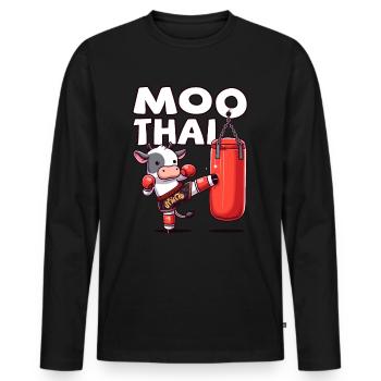 Muay Thai Boxing, Thai Boxing Kickboxing, Moo Thai - Men's Premium Organic Long Sleeve Shirt - black - Front - Nico (187cm)