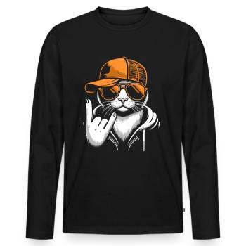 Musique rock, Rocker, Chat, Festival de Heavy Metal - T-shirt manches longues Premium bio Homme - noir - Devant - Nico (187cm)