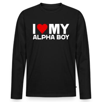 J’aime mon petit ami alpha Amour de la Saint-Valentin - T-shirt manches longues Premium bio Homme - noir - Devant - Nico (187cm)