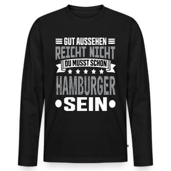 Hamburg - Men's Premium Organic Long Sleeve Shirt - black - Front - Nico (187cm)