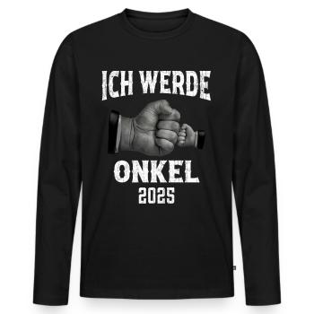 Ich werde Onkel 2025 - Männer Premium Bio Langarmshirt - Schwarz - Vorne - Nico (187cm)