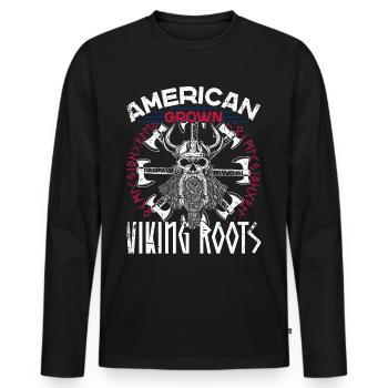 Proud American Viking Nordic Roots - Men's Premium Organic Long Sleeve Shirt - black - Front - Nico (187cm)