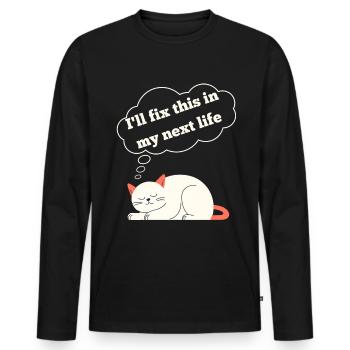 Drôle de chat avec un dicton amusant - T-shirt manches longues Premium bio Homme - noir - Devant - Nico (187cm)