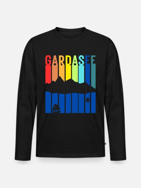 Gardasee Vintage Lago Di Garda Italien Urlaub - Männer Premium Bio Langarmshirt - Schwarz
