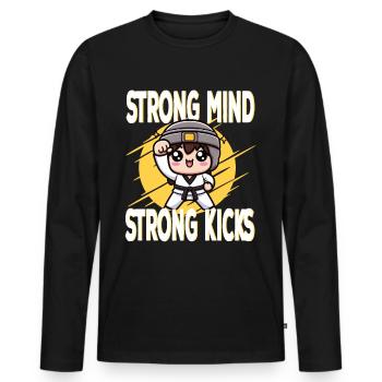 Strong mind strong kicks Taekwondo Master Drills - Men's Premium Organic Long Sleeve Shirt - black - Front - Nico (187cm)