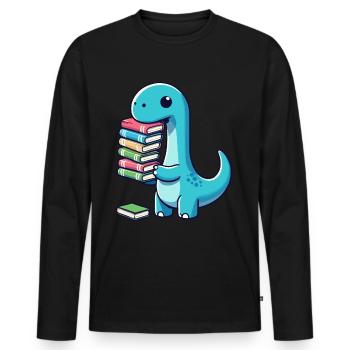 Reading Books Dinosaur Book Book Lover - Men's Premium Organic Long Sleeve Shirt - black - Front - Nico (187cm)