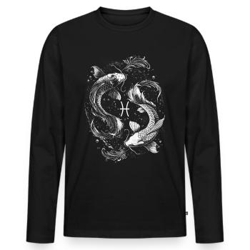 Pisces Sternzeichen Geburtstag Symbol Astrologie - Männer Premium Bio Langarmshirt - Schwarz - Vorne - Nico (187cm)