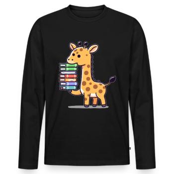 Reading Books Giraffe Book Book Lover - Men's Premium Organic Long Sleeve Shirt - black - Front - Nico (187cm)