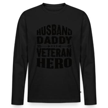 Husband Daddy Veteran Hero - Men's Premium Organic Long Sleeve Shirt - black - Front - Nico (187cm)