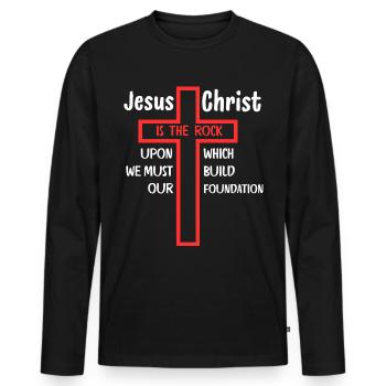 Jesus Christus ist der Fels, auf dem - Männer Premium Bio Langarmshirt - Schwarz - Vorne - Nico (187cm)