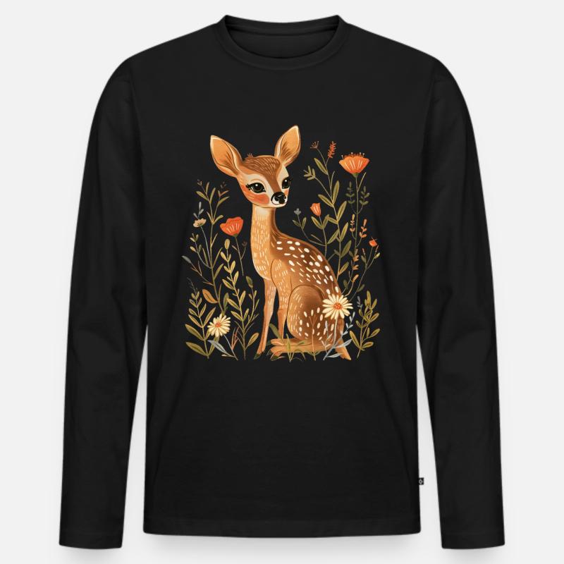 Blumen Reh - Männer Premium Bio Langarmshirt - Schwarz