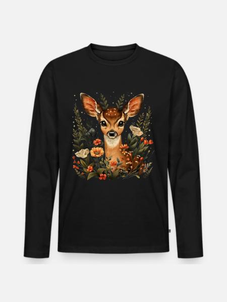 Flowers Deer - Men's Premium Organic Long Sleeve Shirt - black
