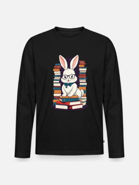 Reading bunny Enthusiastic book lover - Men's Premium Organic Long Sleeve Shirt - black