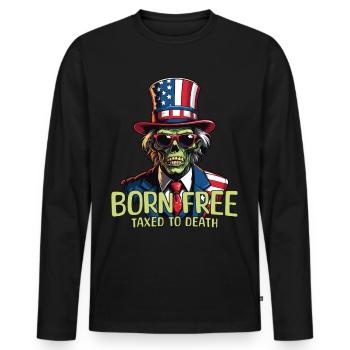 Né libre, imposé à mort, 4 juillet - T-shirt manches longues Premium bio Homme - noir - Devant - Nico (187cm)