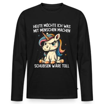 Pousser serait une excellente licorne - T-shirt manches longues Premium bio Homme - noir - Devant - Nico (187cm)