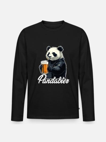 Panda with beer - Men's Premium Organic Long Sleeve Shirt - black