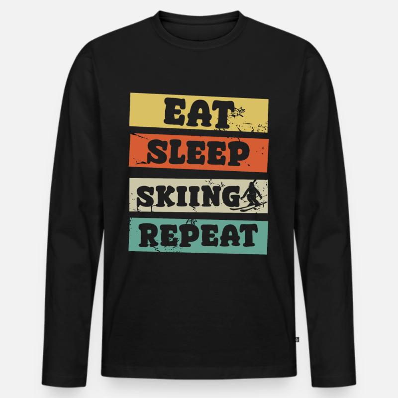 eat sleep skiing repeat - Männer Premium Bio Langarmshirt - Schwarz