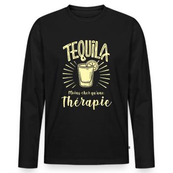tequila moins cher qu'une thérapie - T-shirt manches longues Premium bio Homme - noir - Devant - Nico (187cm)