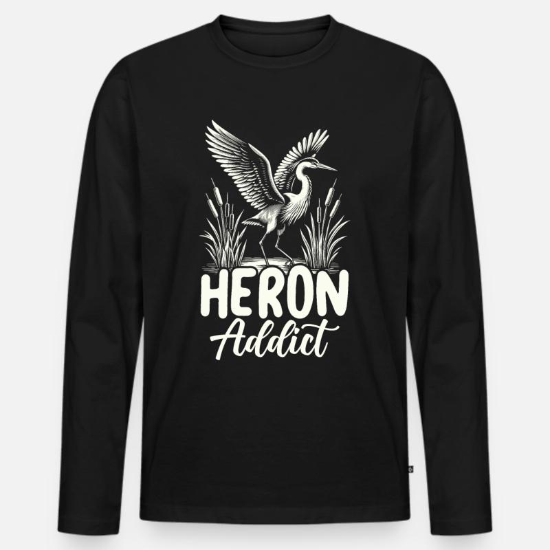 Heron Addict - Männer Premium Bio Langarmshirt - Schwarz