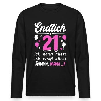 Endlich 21 Ich Kann Alles Ich Weiß Alles - Männer Premium Bio Langarmshirt - Schwarz - Vorne - Nico (187cm)